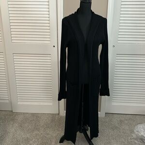 Long hooded sweater jacket black size large.